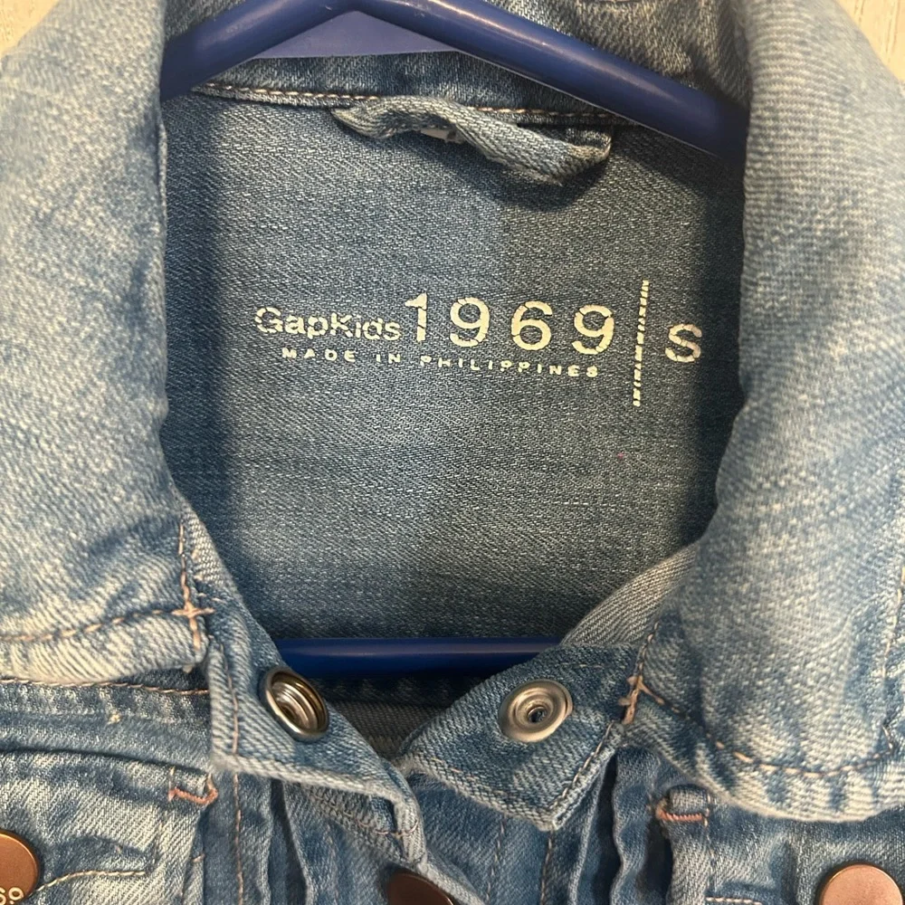 GAP Light Wash Denim Jacket with Pink Floral Panel and Pink Tulle Hem